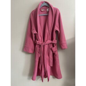 L.L. Bean Pink Fleece Robe Youth Size 5/6 Belted Tie Waist Pockets